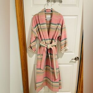 Beatrice b 2432 wrap coat wool blend striped pink size 6 made in Italy